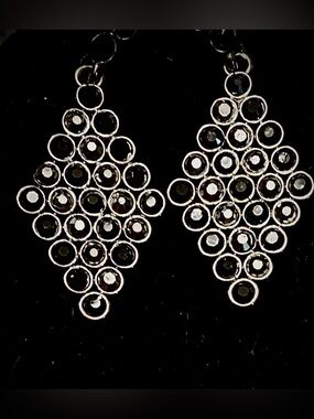 Earrings black and Silver tone  Geometric with Intricate Detail